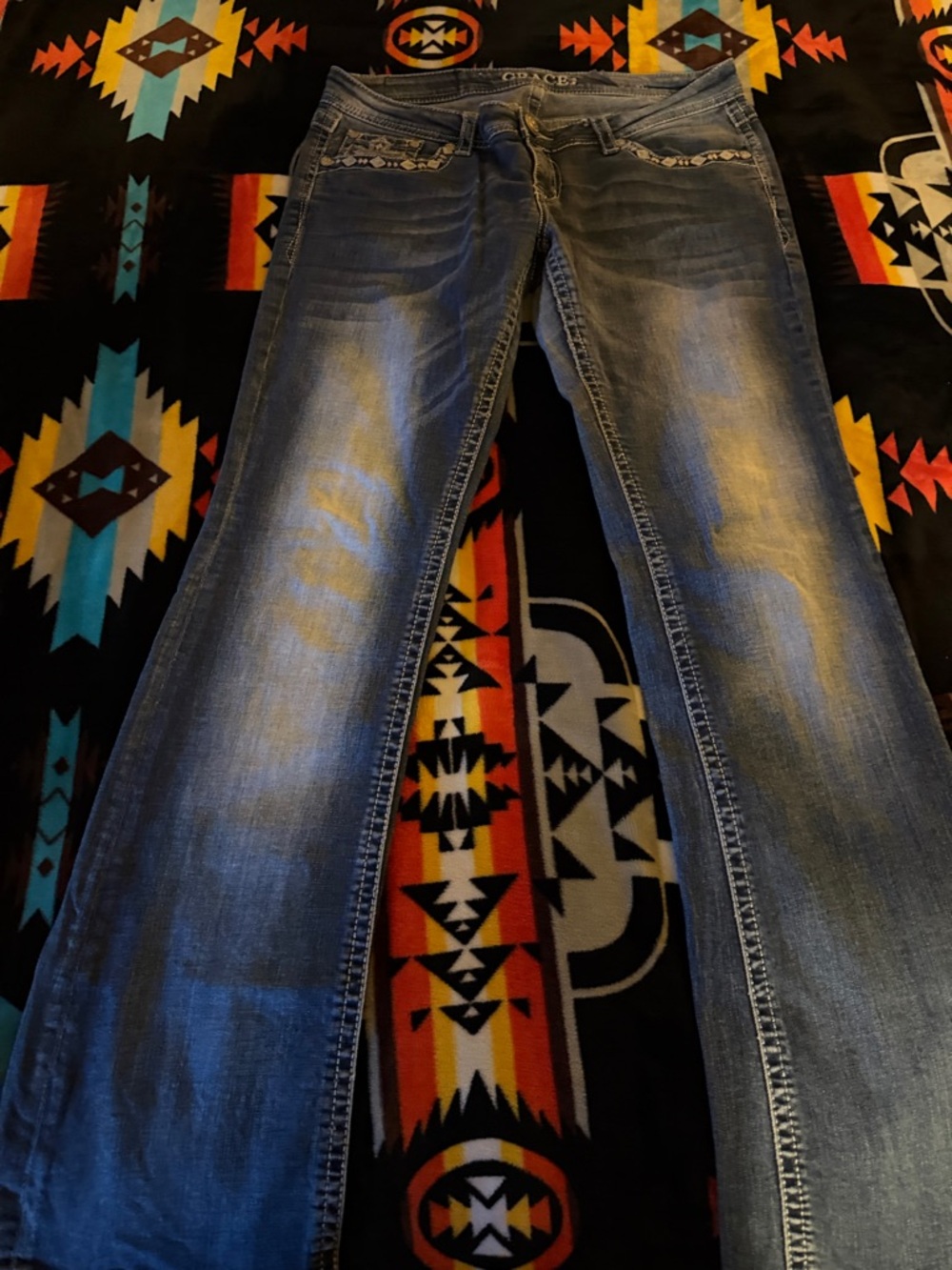Grace Blue Embellished Pocket Bootcut Jeans